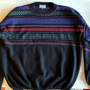 Black Meister Vintage Graphic Men's Pullover Wool Sweater XL